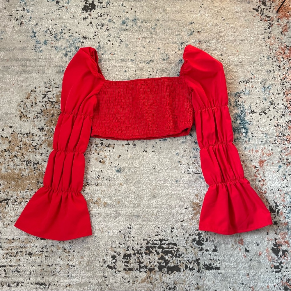 PrettyLittleThing red ruched crop top